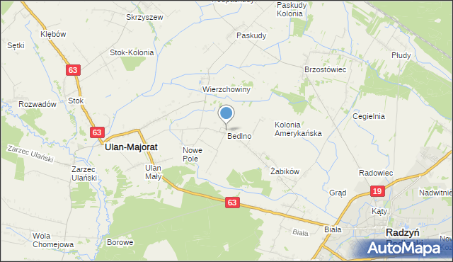 mapa Bedlno, Bedlno gmina Radzyń Podlaski na mapie Targeo